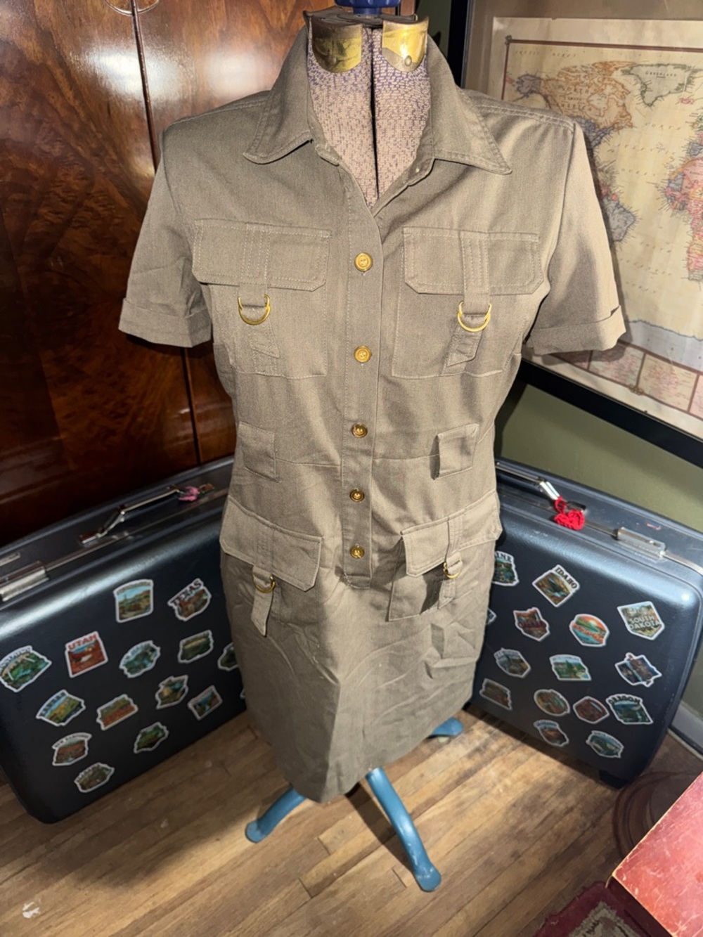 Sharagano 10P Khaki Utility Dress - Sophisticated Career/Travel Style